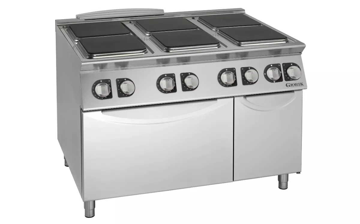 6 SQUARE PLATE ELECTRIC HOB ON ELECTRIC OVEN AND CABINET