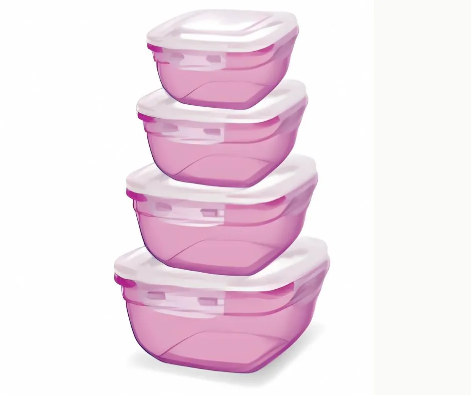 Food storage container – plastic, square. Set of 4 pcs. Capacity:  350 ml, 600 ml, 1025 ml, 1700 ml.