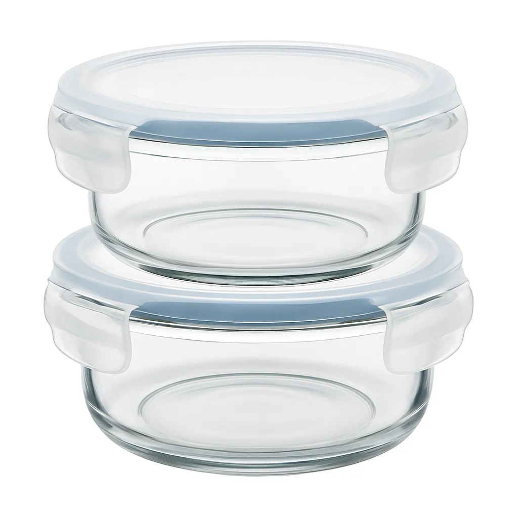 Food storage container – glass, round. Capacity: 2 × 200 ml. Color: white.