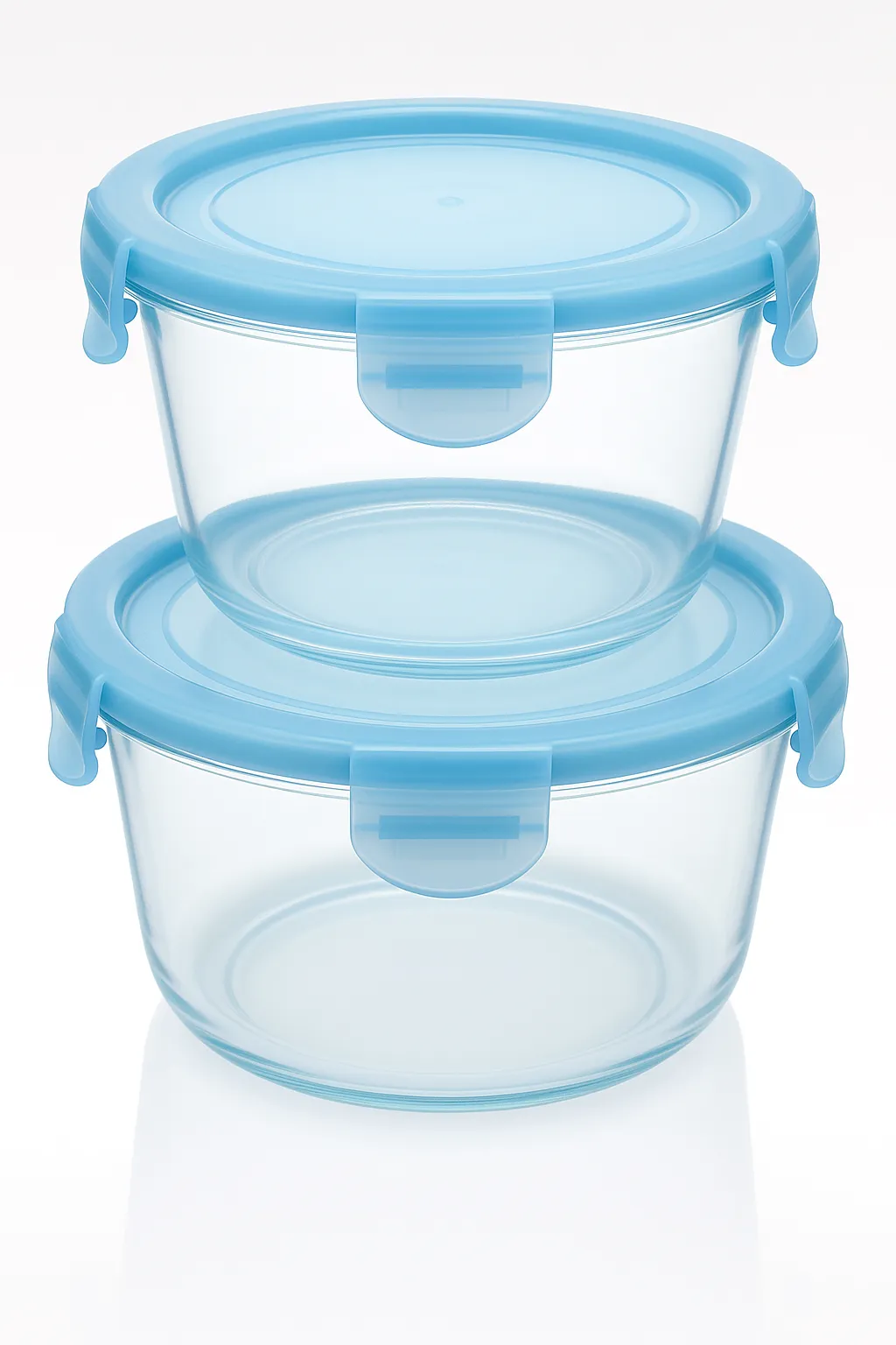 Кутия за съхранение на храни - стъклена, кръгла. Комплект от 2бр. Капацитет 300мл, 850мл. Цвят син