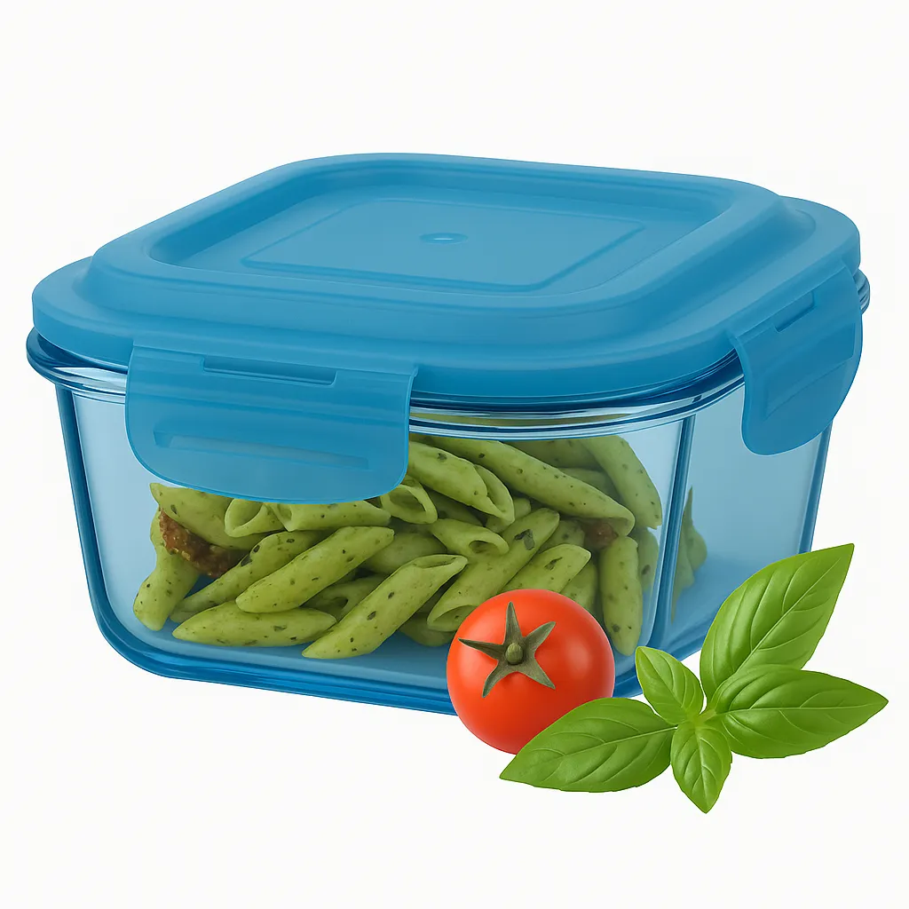 Кутия за съхранение на храни - стъклена, квадратна 800мл. син