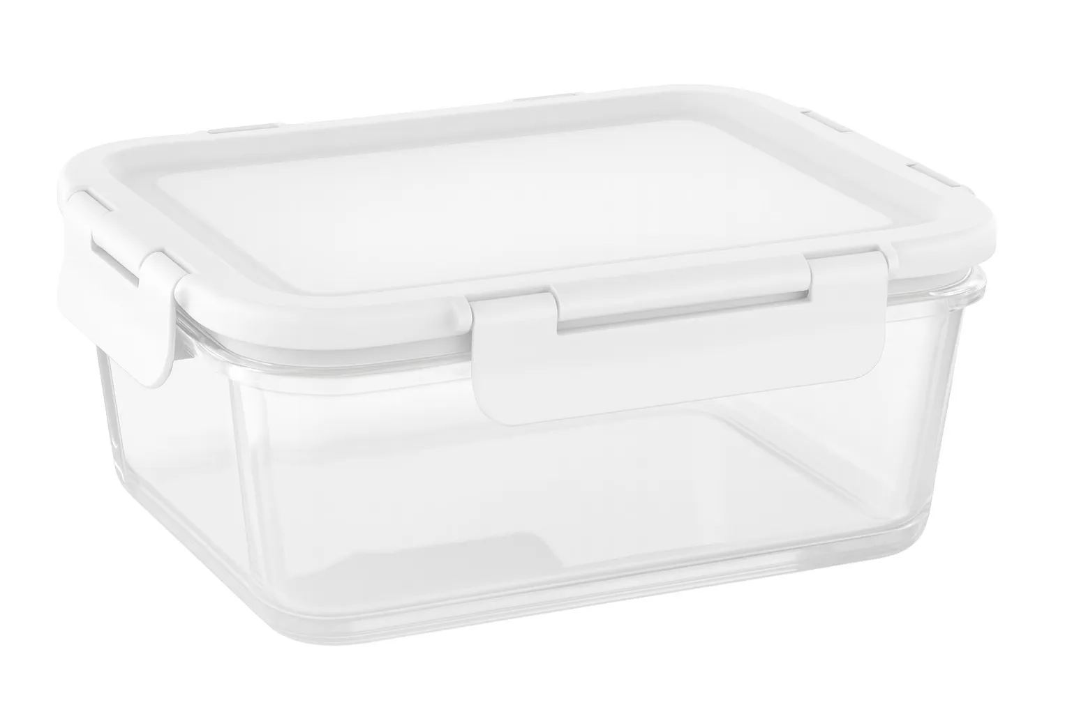 Кутия за съхранение на храни - стъклена, правоъгълна. Капацитет: 640мл. Цвят: бял