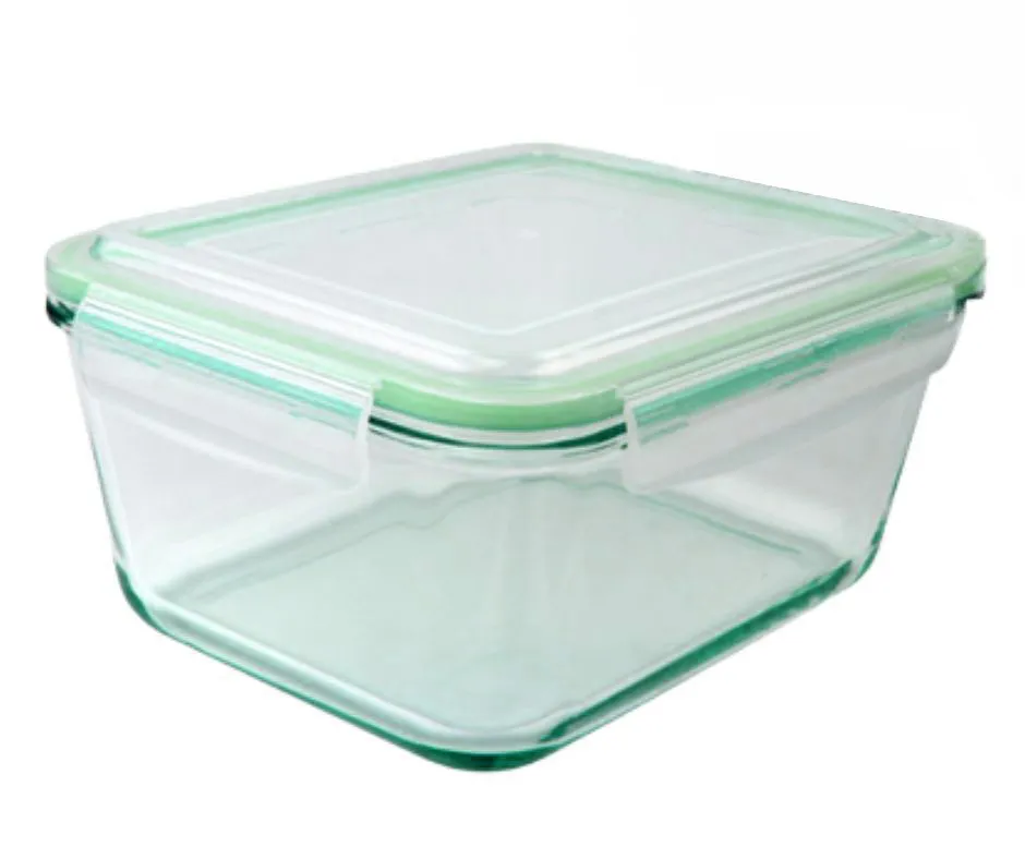 Кутия за съхранение на храни - стъклена, правоъгълни. Комплект от 2бр. Капацитет: 1х470мл, 1х800мл. Цвят: зелен