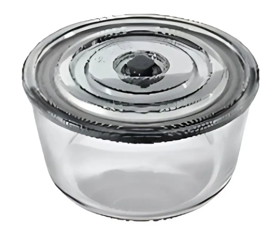 Кутия за съхранение на храни - вакуумно запечатване, стъклена, кръгла. Комплект от 2бр. Капацитет: 1х300мл, 1х850мл. Цвят: сив