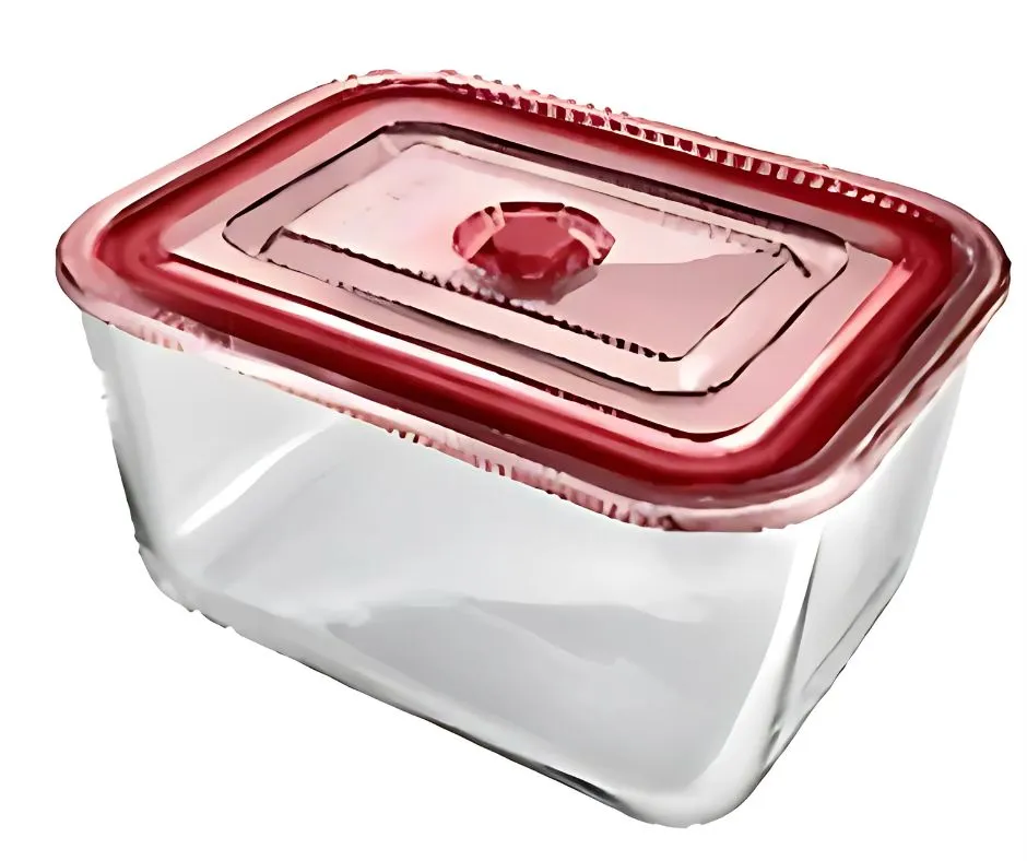 Кутия за съхранение на храни - вакуумно запечатване стъклена правоъгълни. Комплект от 2бр. Капацитет: 470мл, 800мл. Цвят червен