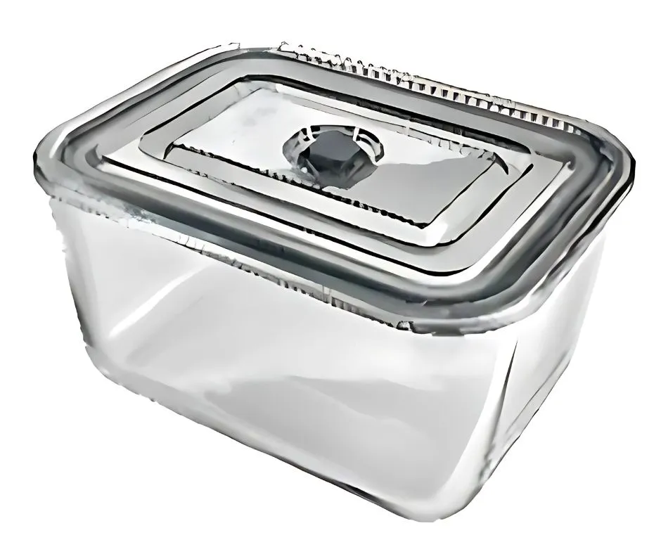 Кутия за съхранение на храни - вакуумно запечатване, стъклена, правоъгълни. Комплект от 2бр. Капацитет: 1х470мл, 1х800мл. Цвят: сив