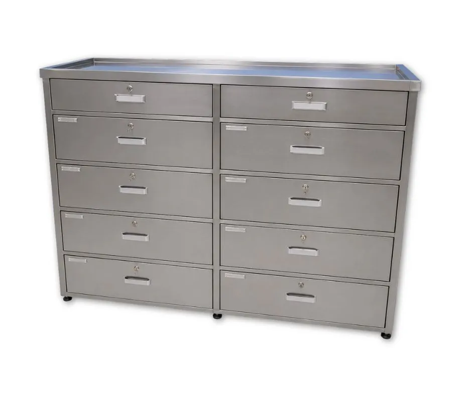 Work cabinet with ten pull-out drawers.