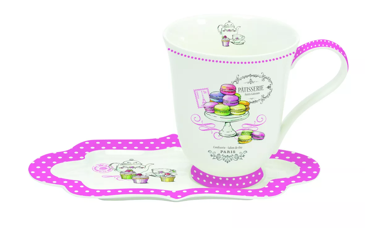 Комплект чашка с чинийка - розова