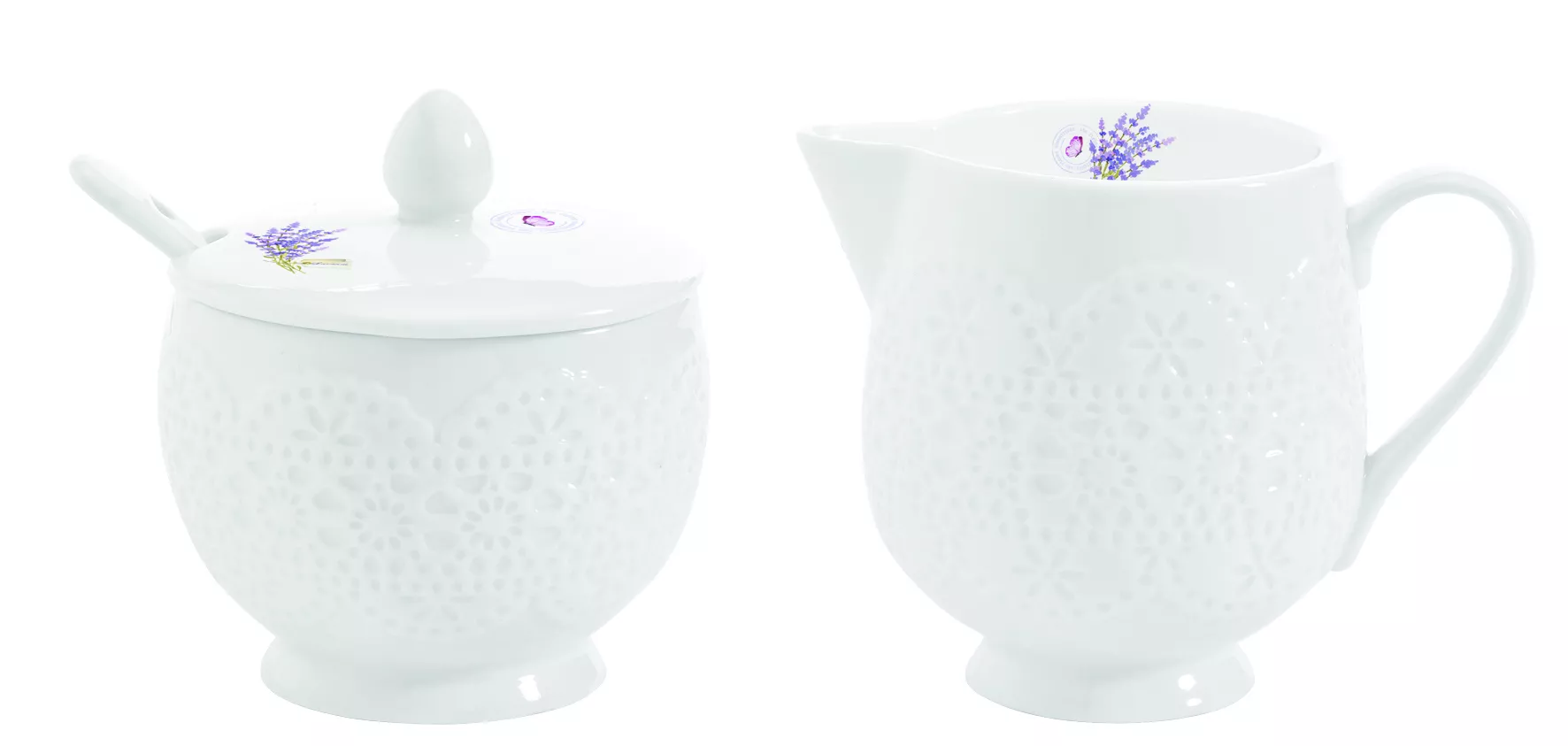 Creamer and sugar bowl with spoon