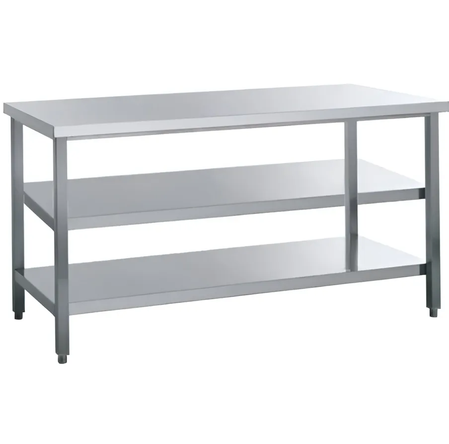 Work tables with 2 lower shelves - island Work tables with 2 lower shelves - island