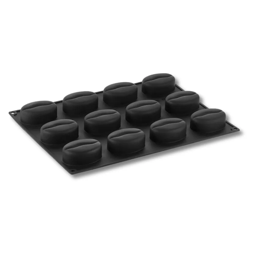 Форма за 12бр. сладки - кафени зърна, силикон. Размер на сладка: 8,3х5,8х3,2см, капацитет - 100мл.