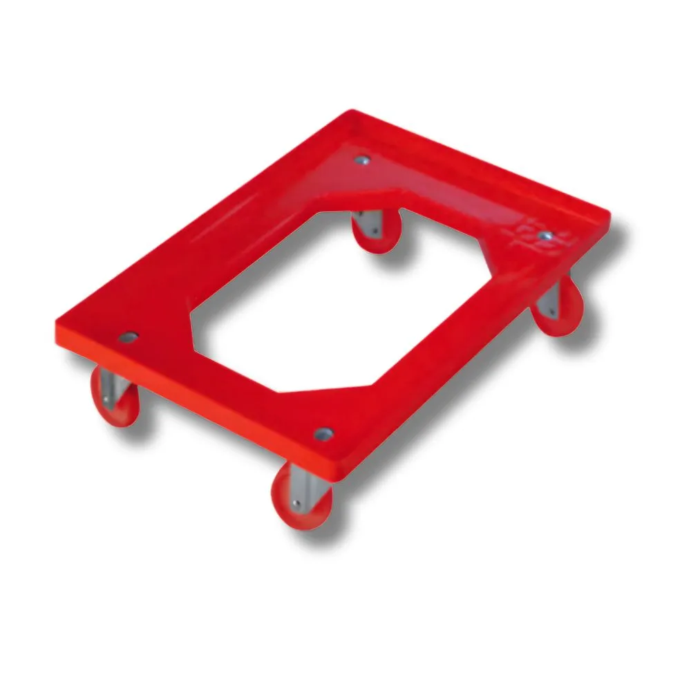 Trolley for transporting dough proofing boxes – cut-out bottom, red, ABS plastic. CARE/P