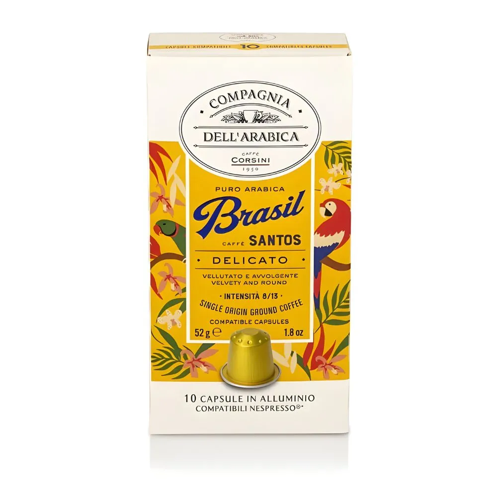 Coffee capsules – 100% Arabica. Packaging: 10 capsules. Model: Corsini Brasil