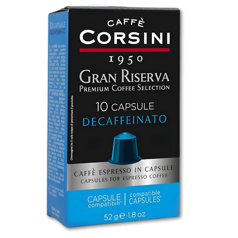 Coffee capsules – decaffeinated. Packaging 10 capsules. Model: Corsini Gran Riserva