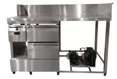 Worktop_with_pull-out_drawers_and_depot_for_a_refrigerator_unit,_with_a_base_for_placing_a_salad_bar._-_used_0
